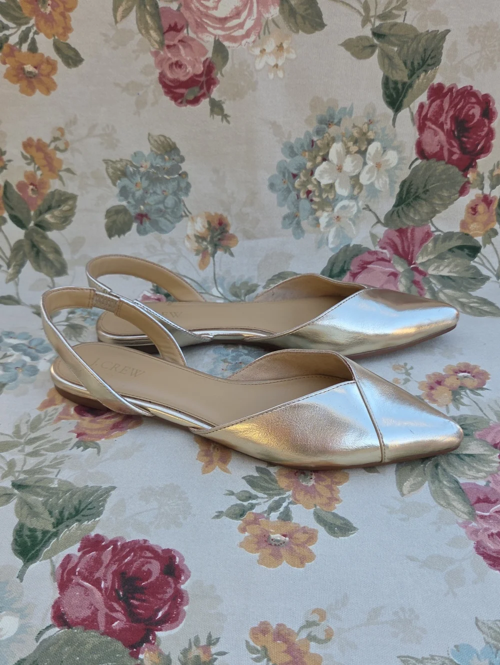 J.Crew Metallic Gold Pointed-Toe Slingback Flats Women's 9